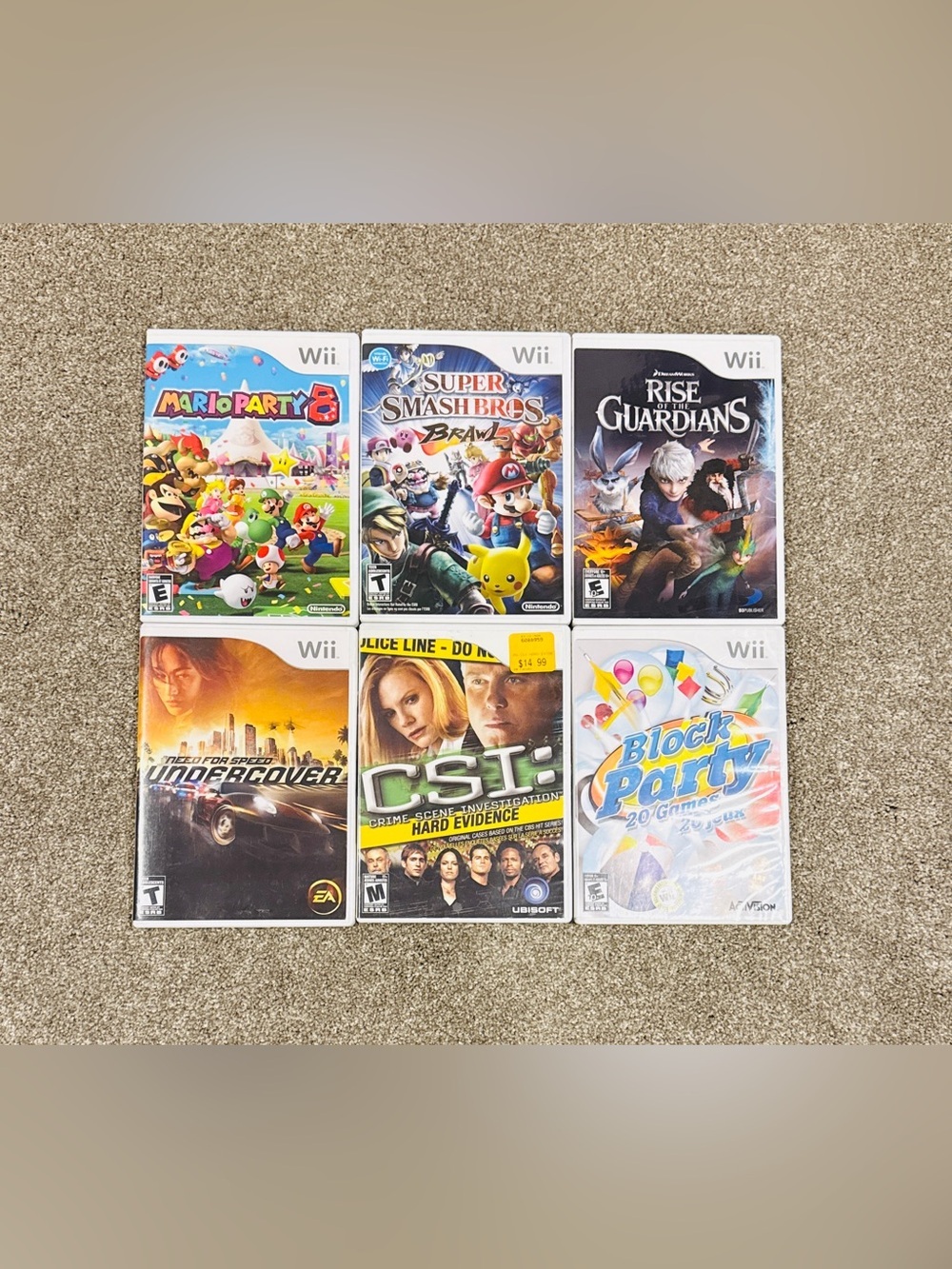 Nintendo Wii 6 Game Lot - Mario Party 8, Smash Bros Brawl, Need For Speed CIB